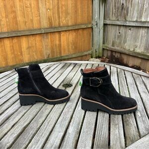 Paul Green Suede‎ Ankle Boots With Buckle And Track Sole Black size 3 UK 5.5 US